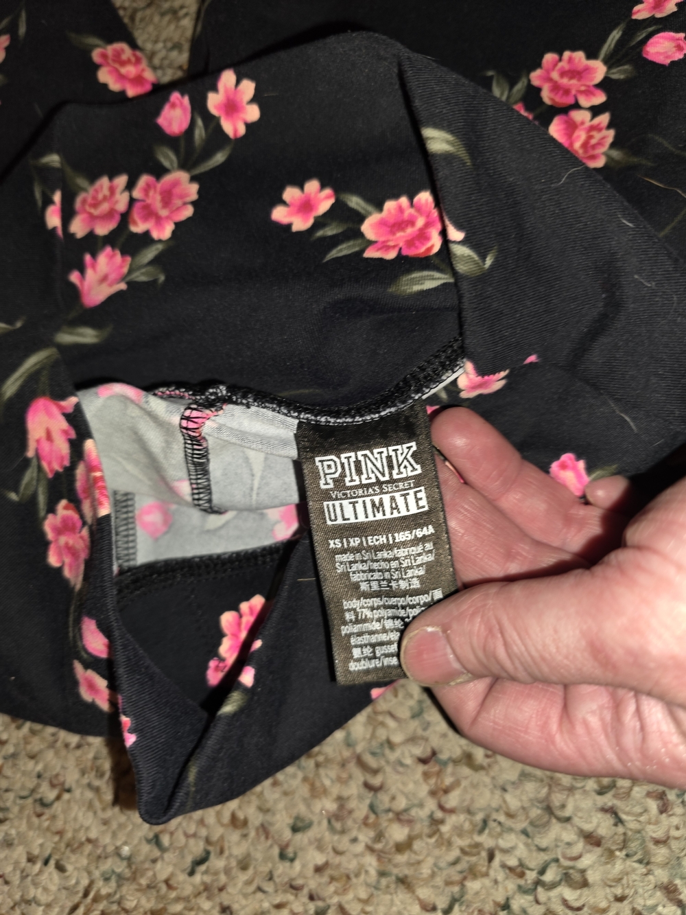PINK Victoria's Secret Black Leggings with Pink Floral & Pink Logo Tee - Picture 5 of 6
